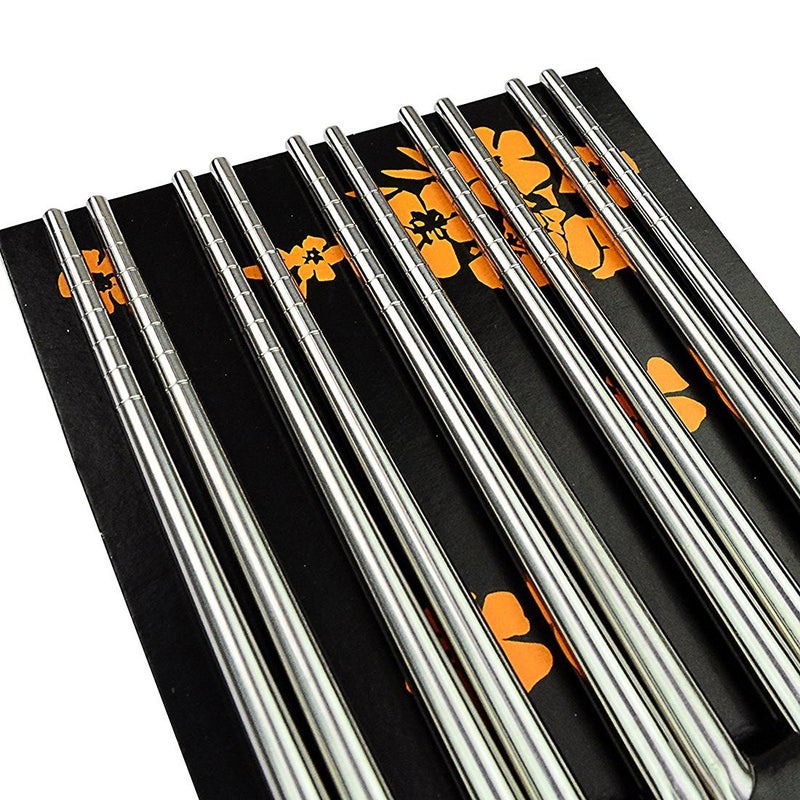 Rbenxia Metal Steel Chopstick Stainless Steel Spiral Chopsticks 8.8 Inches Long Lightweight Chopstick Set Reusable Classic Style for Kitchen Dinner 5 Pairs Silver - Image 4